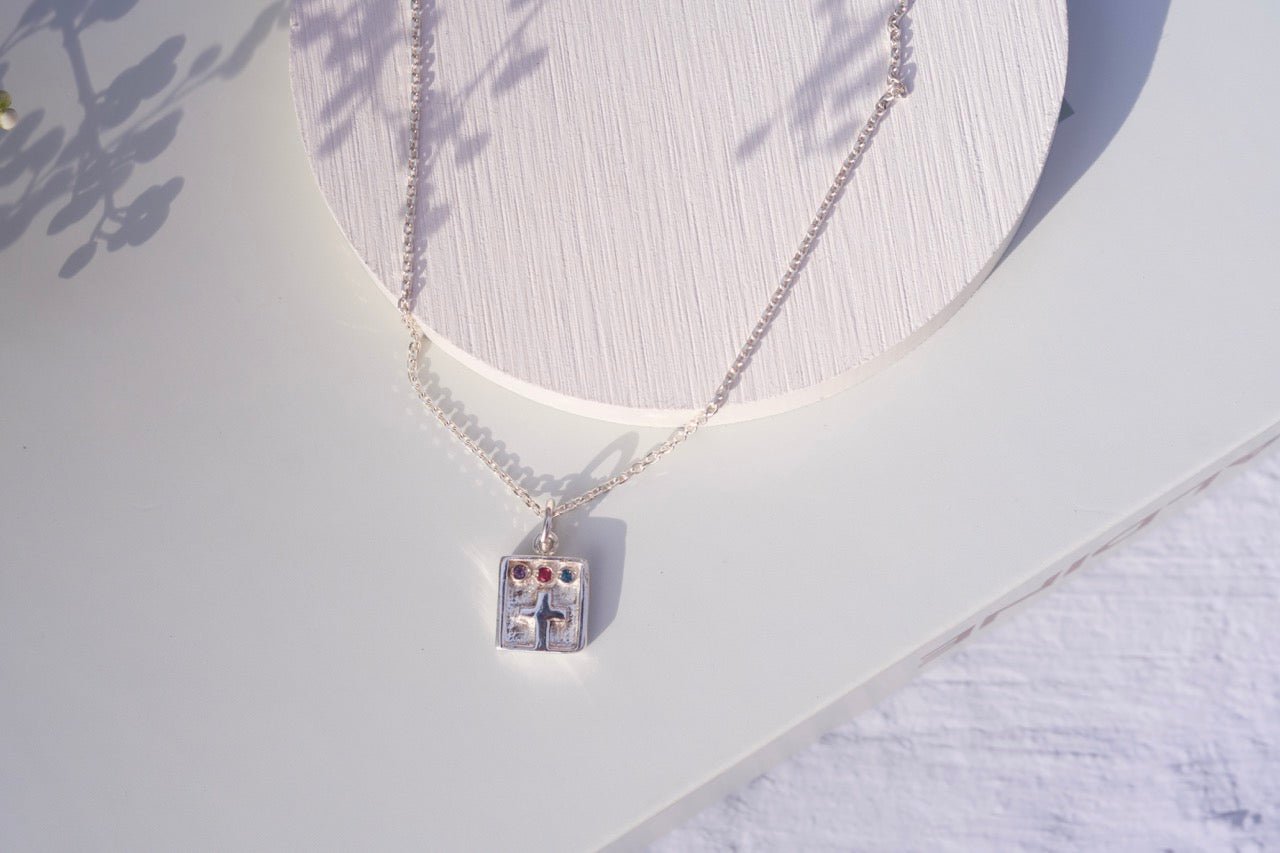 Cross Necklace - IN A PEACE in silver with gemstones