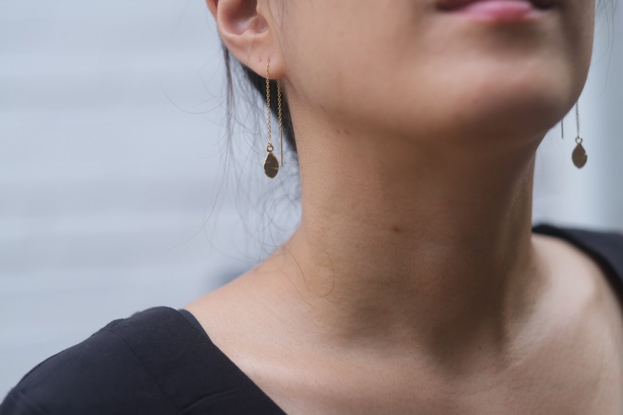 Leaf Threader Earrings - IN A PEACE - gold with a dress