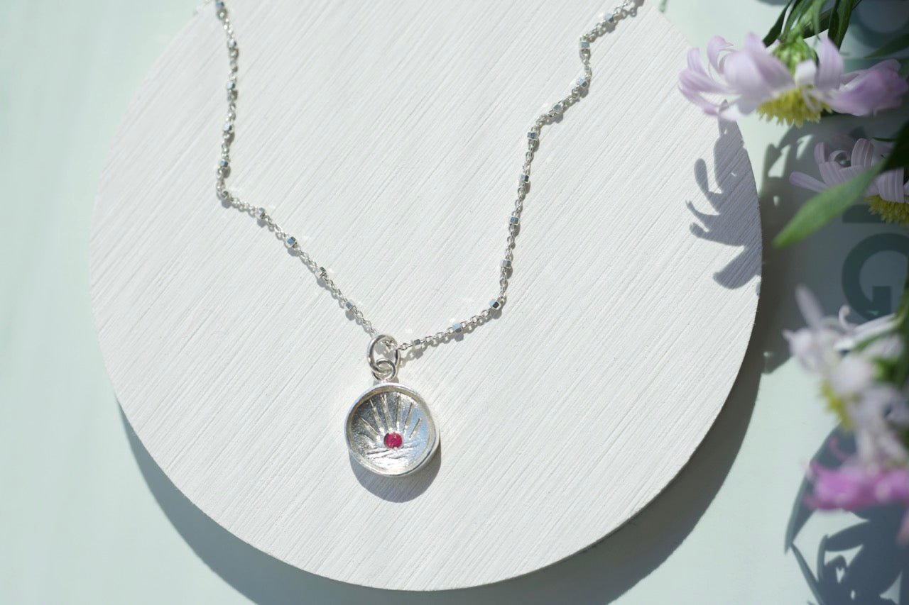 Sun Necklace - IN A PEACE - silver with flowers